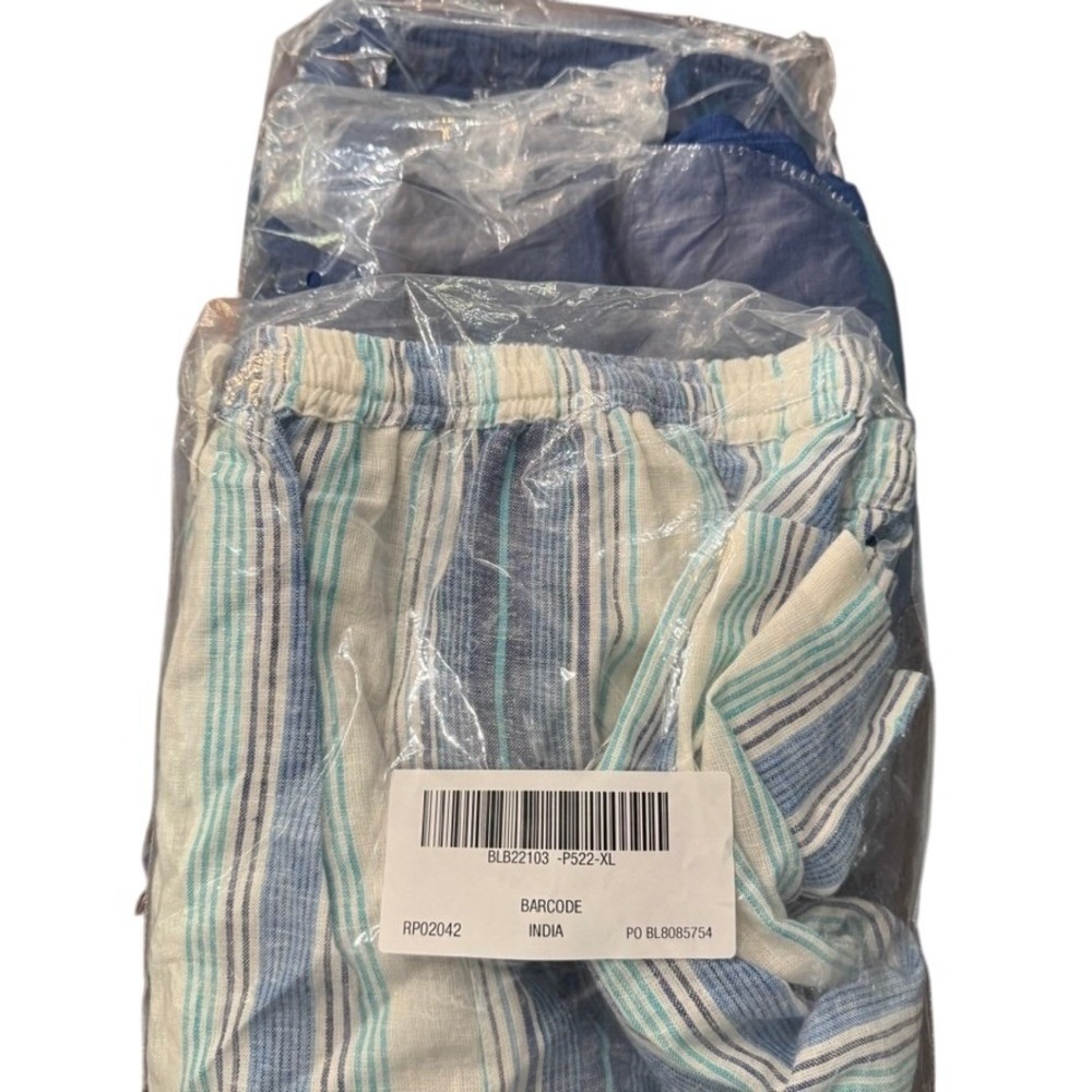 NWOT Lot of 3 Blair Men's XL Blue Striped Linen Blend Elastic Drawstring Shorts
